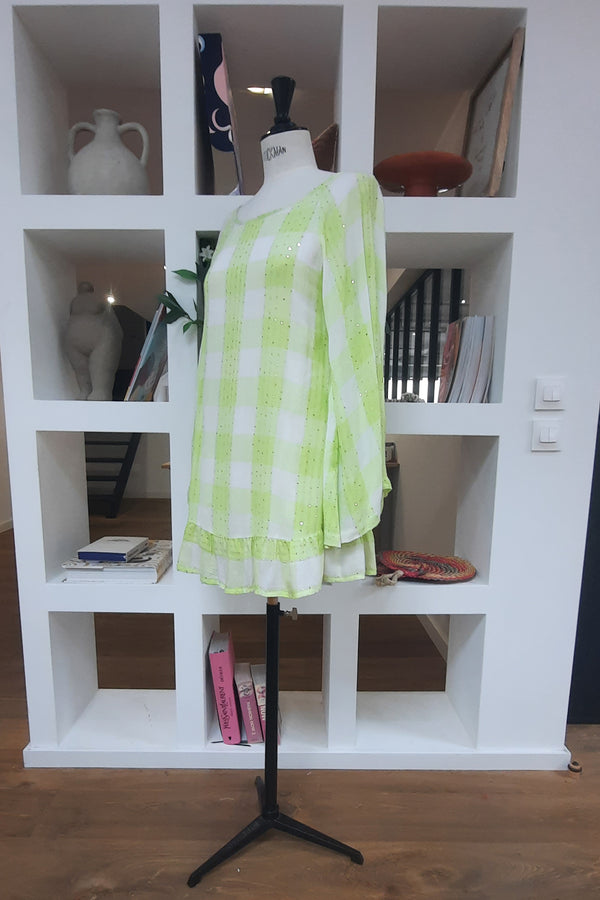 INDIANA SHORT DRESS GINGHAM LIME XS/S