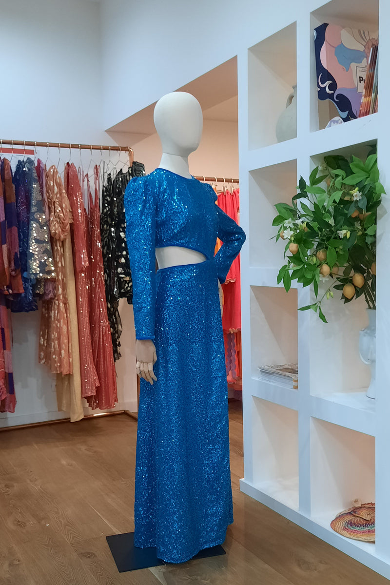 JODIE LONG DRESS BLUE SEQUINS