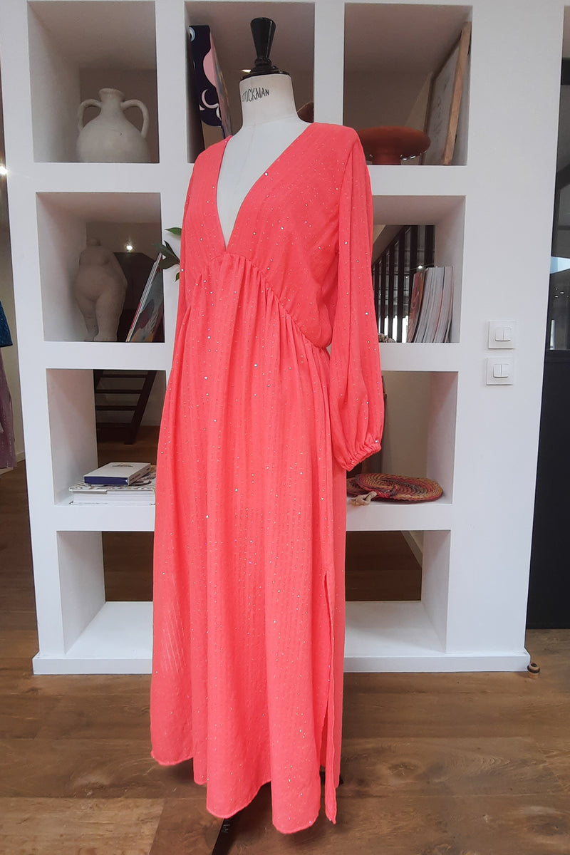 CHICAGO LONG DRESS ST BARTH NEON CORAL XS/S