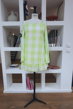 INDIANA SHORT DRESS GINGHAM LIME XS/S