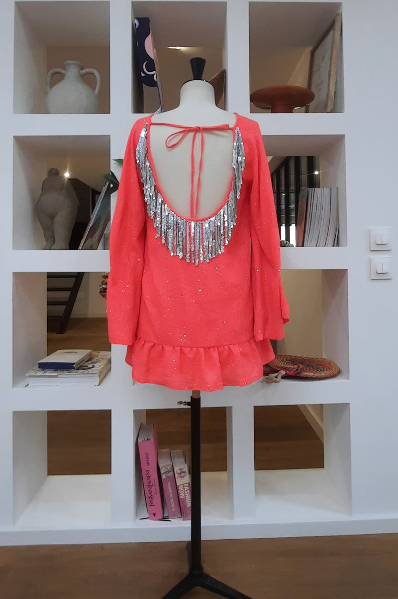 INDIANA SHORT DRESS ST BARTH NEON CORAL XS/S