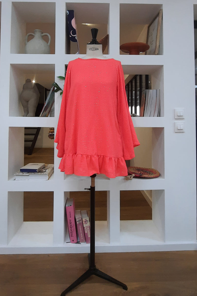 INDIANA SHORT DRESS ST BARTH NEON CORAL XS/S