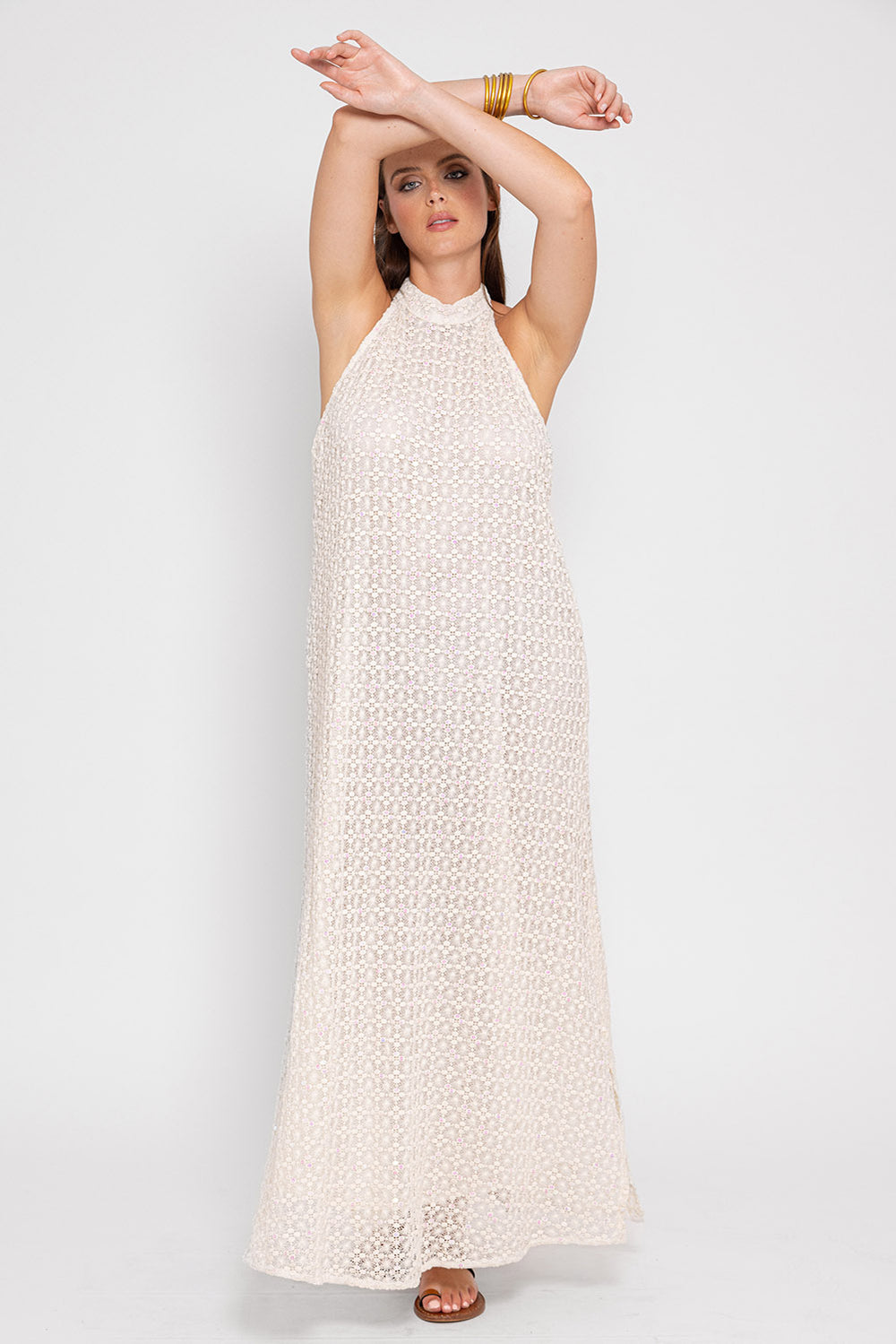 ワンピース Chloe LONG DRESS (CHC23UMR07610 001) Chloé | Mock-neck gathered long dress in silk georgette