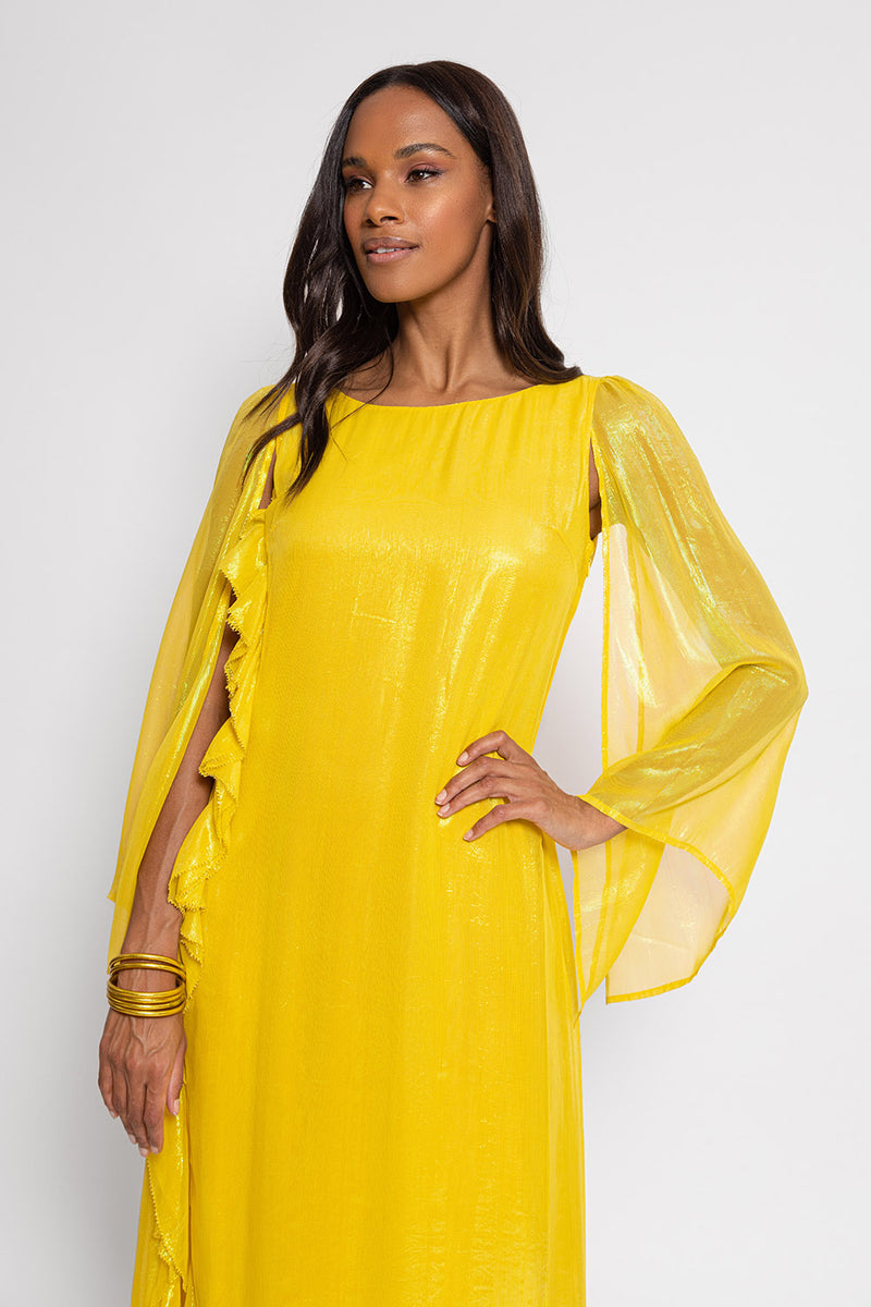 Wide Sleeve Flowy Chiffon Dress Yellow