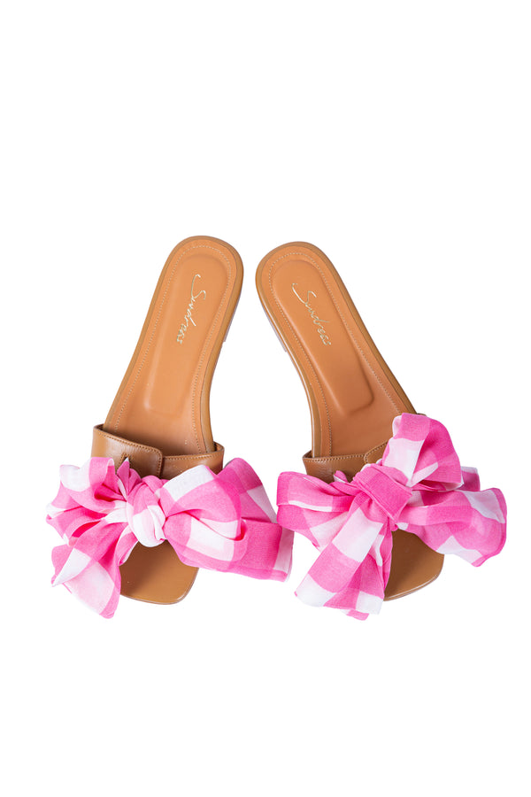 AMOUR SANDALS WITH GINGHAM PINK NODES