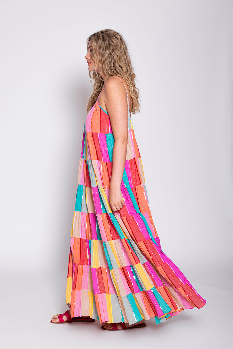 CLEMENCE LONG DRESS MULTICOLOR STRIPES & SEQUINS
