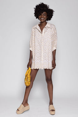 FLORINE SHORT DRESS EYELET GOLD