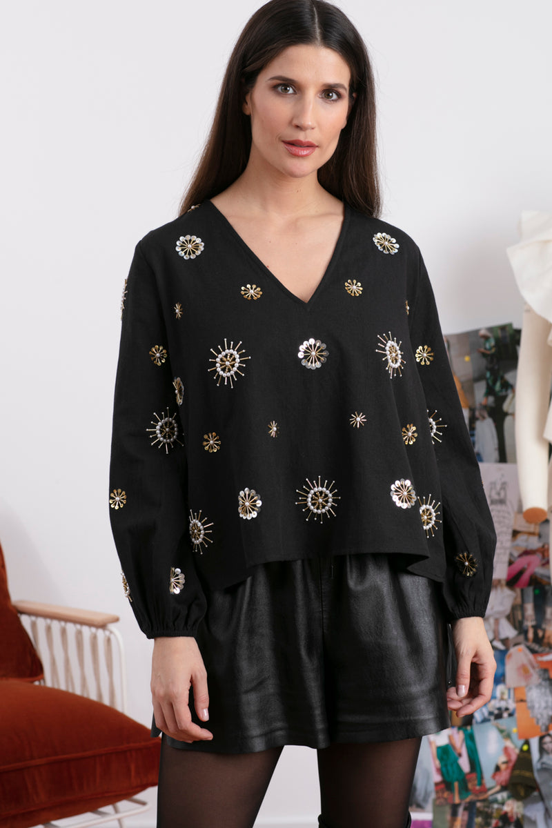 CHICAGO TOP BLACK & SUN EMBROIDERIES