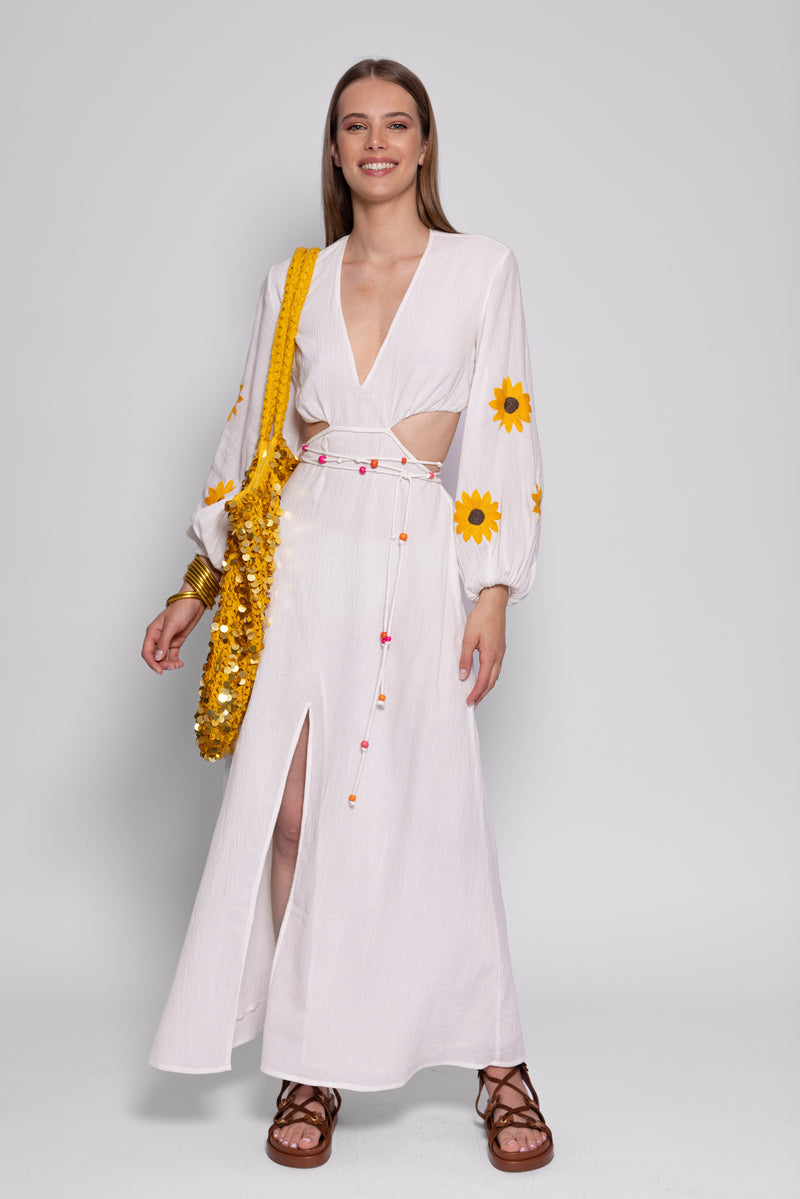 JENNA LONG DRESS WHITE & SUNFLOWERS EMBROIDERIES Sundress.fr JENNA LONG DRESS WHITE & SUNFLOWERS EMBROIDERIES Sundress.fr