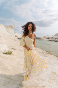 JOANNA LONG DRESS CROISETTE WHITE & GOLD
