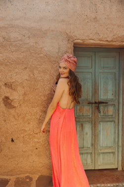 LYDIE LONG DRESS MARBELLA NEON CORAL