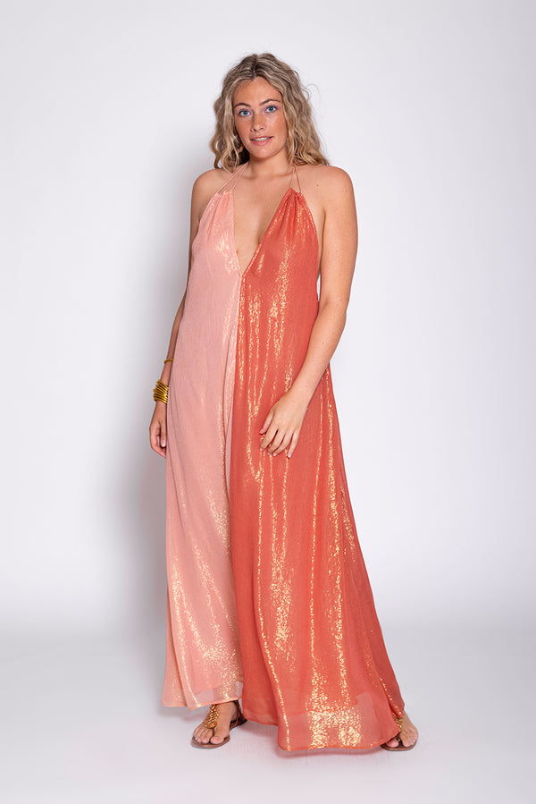 NATASHA LONG DRESS MARBELLA BICOLOR TAN & TERRACOTTA