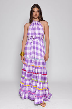 NEPTUNE LONG DRESS GINGHAM LAVENDER