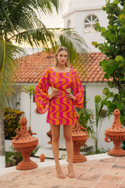 LUDIVINE AMAZONIA PRINT WITH RHINESTONES FUCHSIA & ORANGE